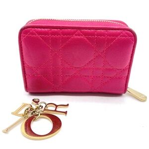 Authentic Christian DIOR Pink Cannage Leather Compact Zip Around Wallet EUC